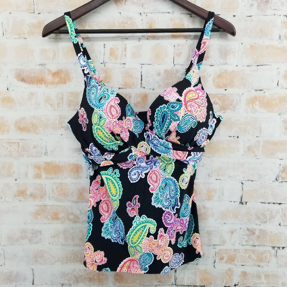 NWT Leilani Gemini Tankini Black Floral Women's 10 Full Bust Underwire Push Up